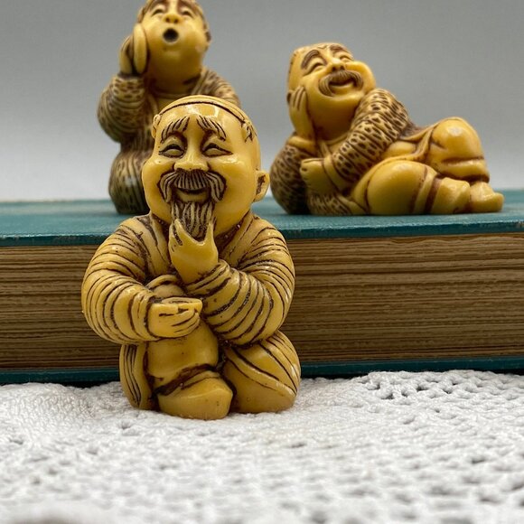 3 Little  Monk Figurines Buddhas Vintage Collectible  ornament figurines - Picture 1 of 7